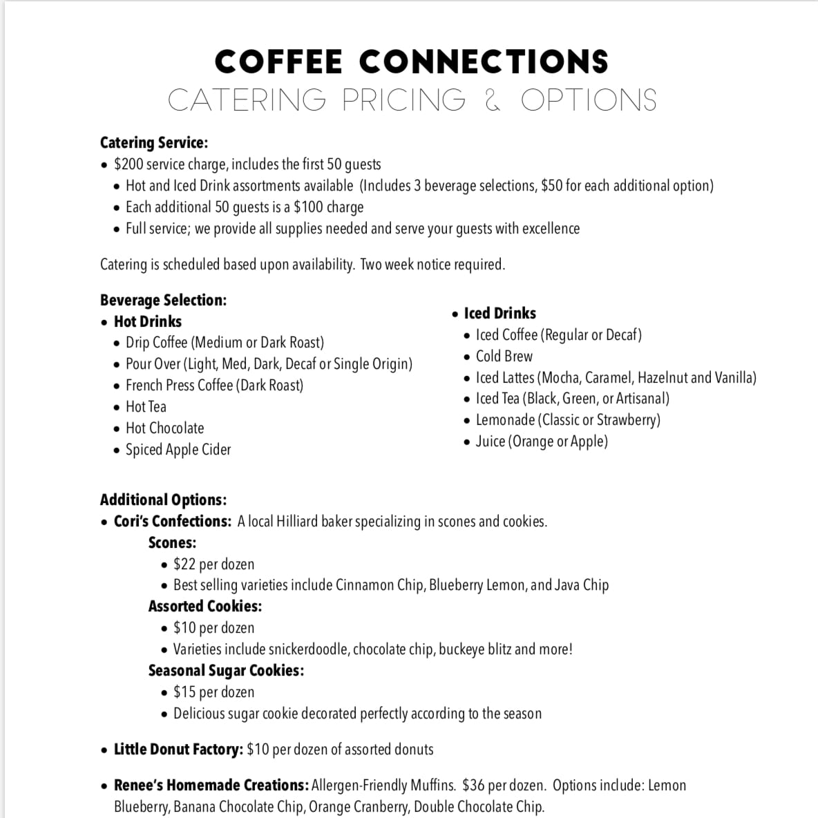 Coffee & Beverage Service Pricing